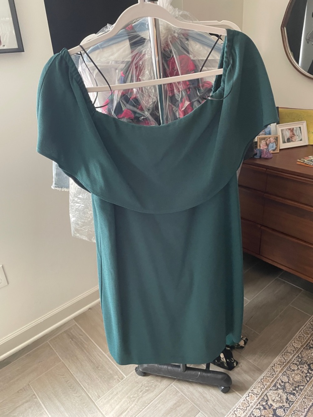 Charles Henry Teal Off-Shoulder Evening Dress